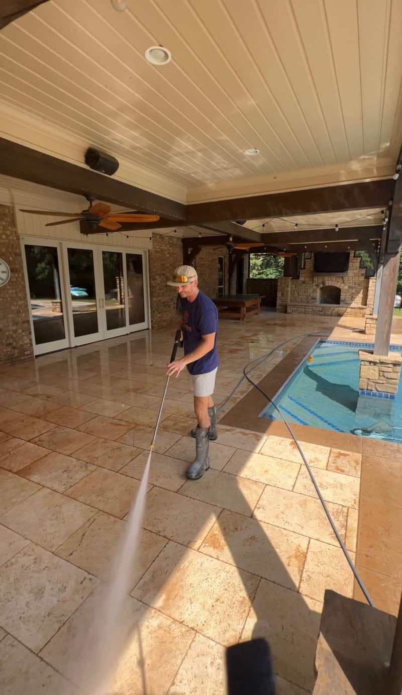 Clean patio after pressure washing